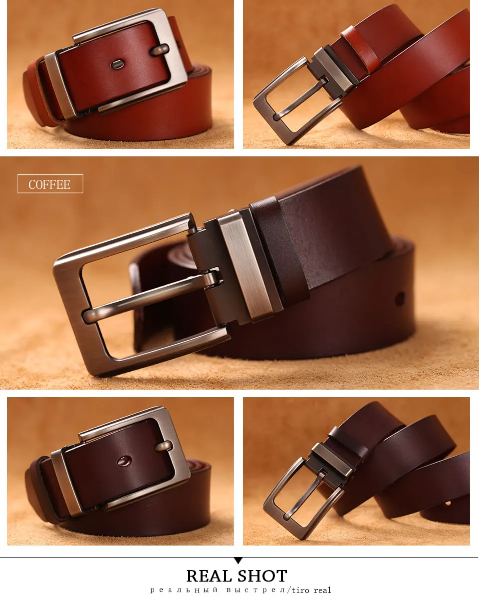 Cowhide Genuine Leather Belts for Men Male Pin Buckle Jeans Waist Belt Mens Black Brown Commuter Business Belt Ceinture Homme