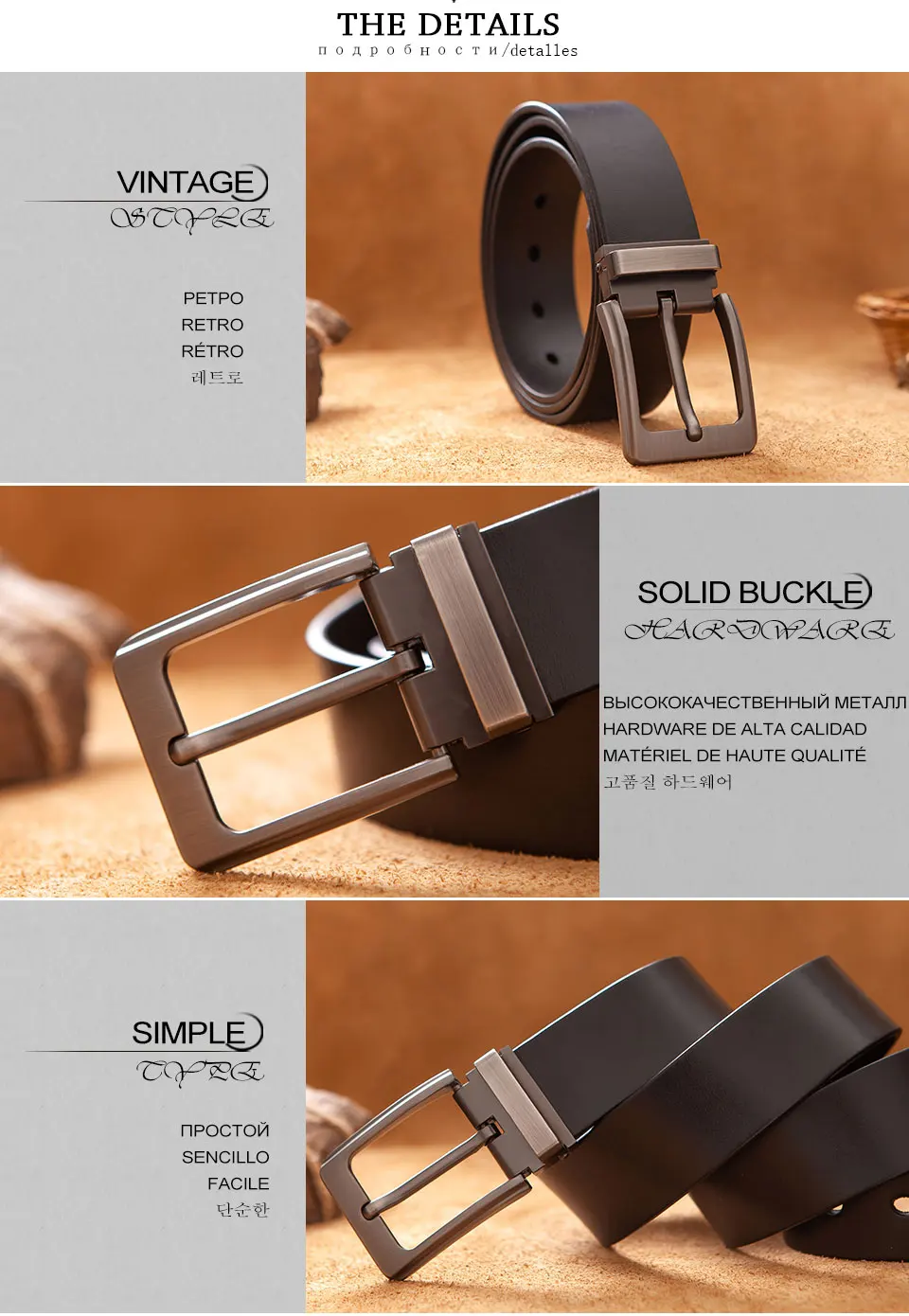 Cowhide Genuine Leather Belts for Men Male Pin Buckle Jeans Waist Belt Mens Black Brown Commuter Business Belt Ceinture Homme