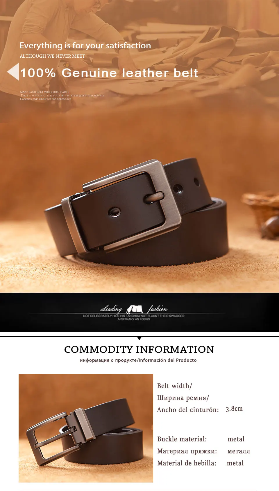 Cowhide Genuine Leather Belts for Men Male Pin Buckle Jeans Waist Belt Mens Black Brown Commuter Business Belt Ceinture Homme