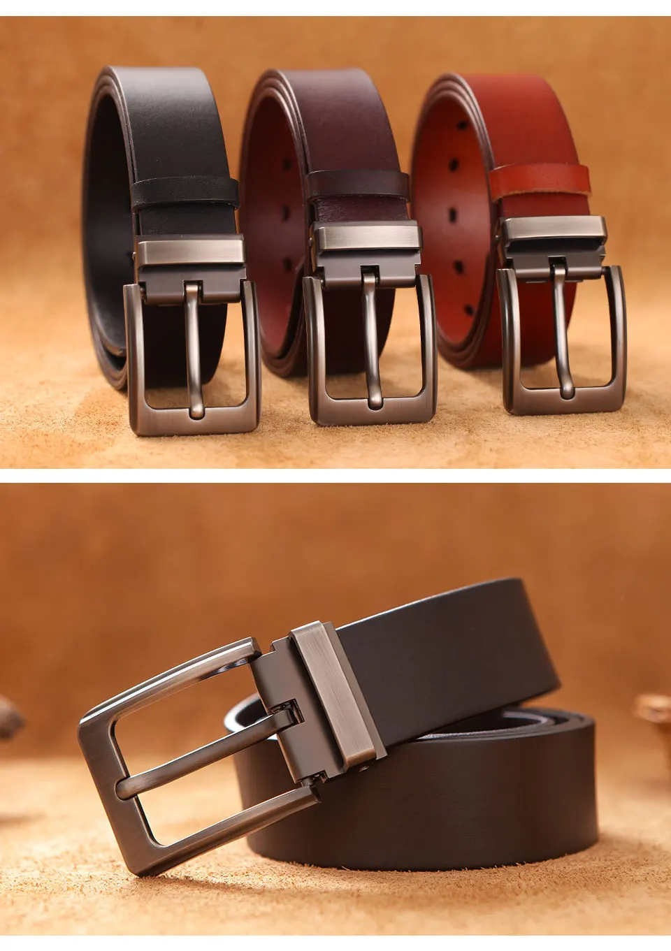Cowhide Genuine Leather Belts for Men Male Pin Buckle Jeans Waist Belt Mens Black Brown Commuter Business Belt Ceinture Homme