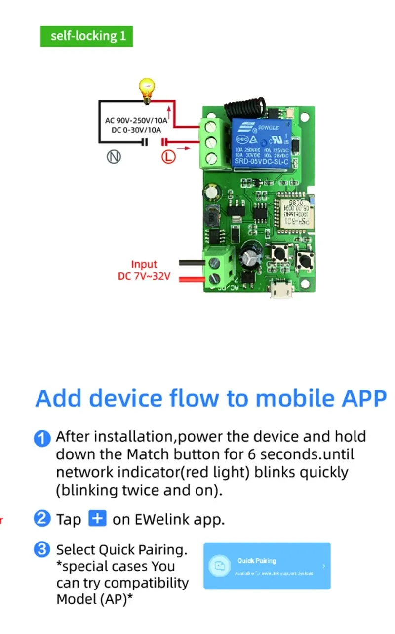 Smart Switch Ewelink 1CH RF 12V 24V 7-32V AC DC Wifi Switch Work with Alexa Google Home For Garage Door Gate Remote Control
