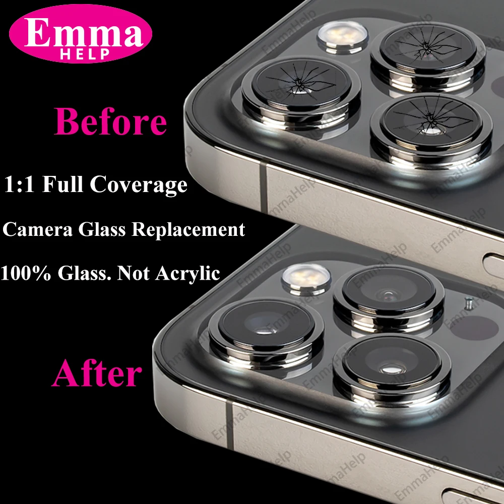 EmmaHelp 10set Back Camera Glass for iPhone 15 14 13 12 16 17 Pro Max Rear Camera Lens Cover Replacement Sticker A+