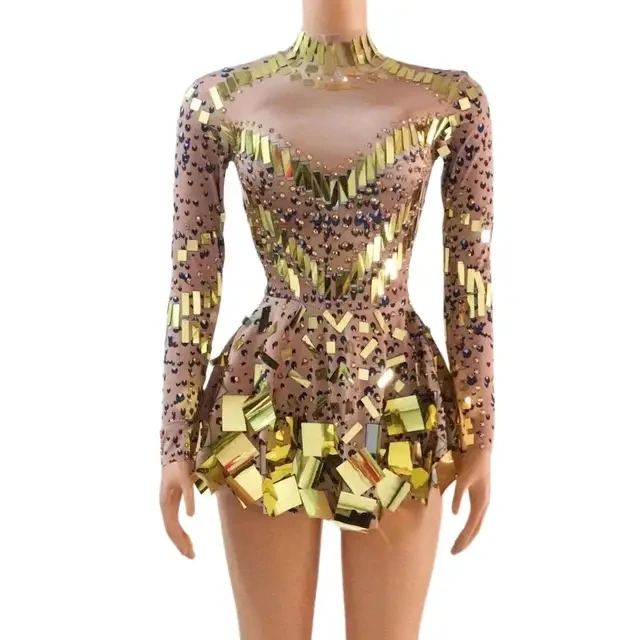 2023 Raquel Mirror Party Dress Black Stretch Stage Dance Dress Nightclub Party Celebrate Dress Women Dancer Performance Clothes