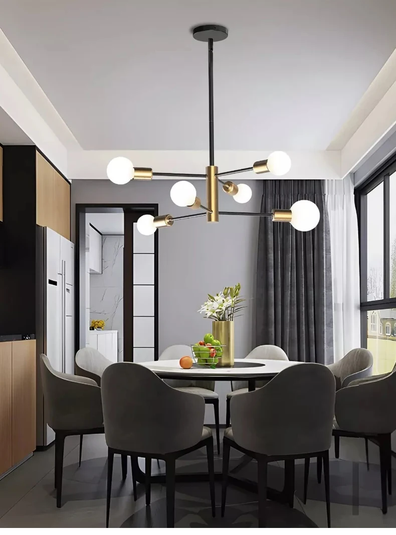 Modern Nordic Sputnik Black Chandeliers LED Lamp 4/6/8Light Home Lighting Indoor Fixtures Pendant Ceiling Not Included Bulbs