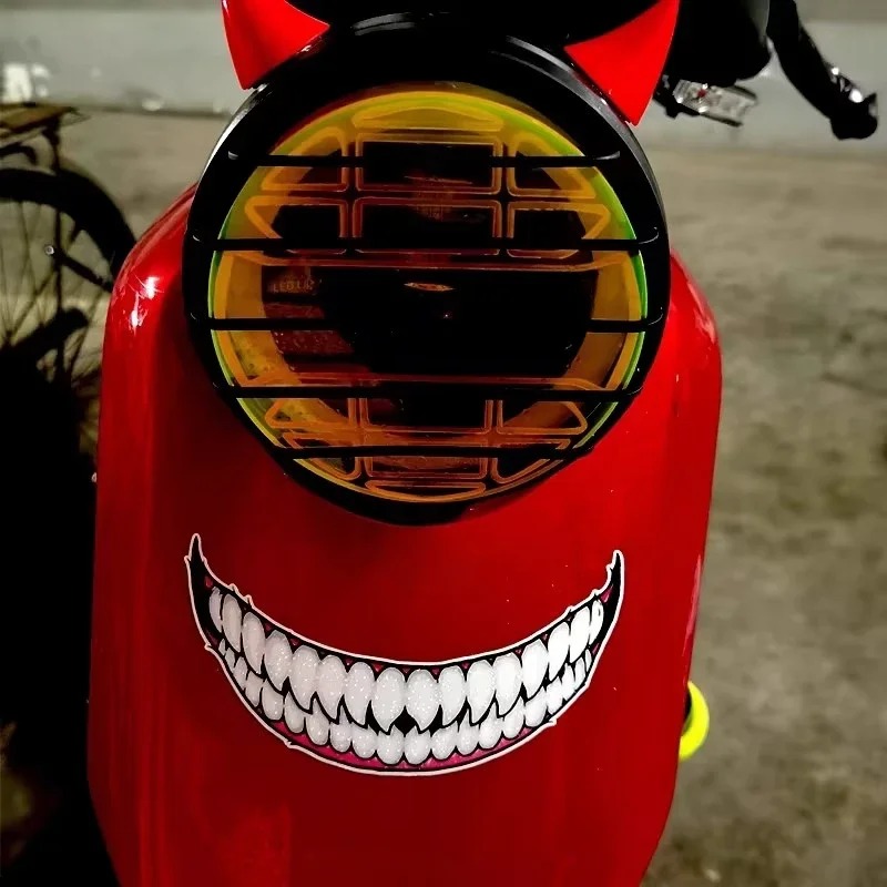 1pc Evil Teeth and Tongue Motorcycle Helmet Fuel Tank Stickers Racing Body Window Funny Decoration Universal Vinyl Decals