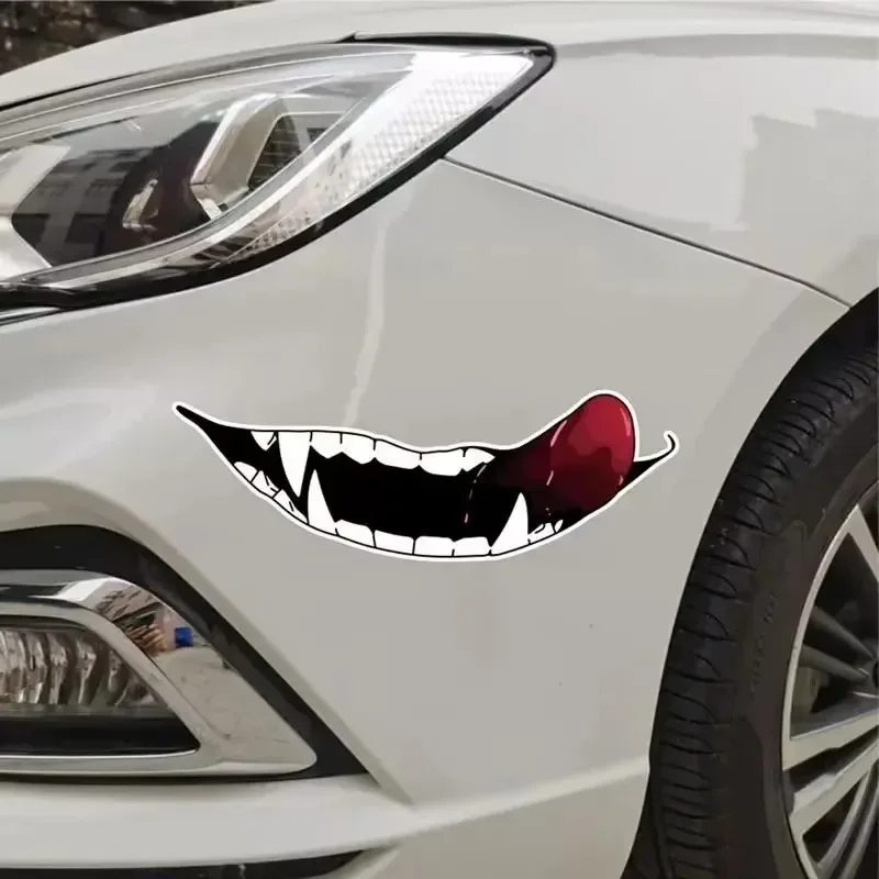 1pc Evil Teeth and Tongue Motorcycle Helmet Fuel Tank Stickers Racing Body Window Funny Decoration Universal Vinyl Decals