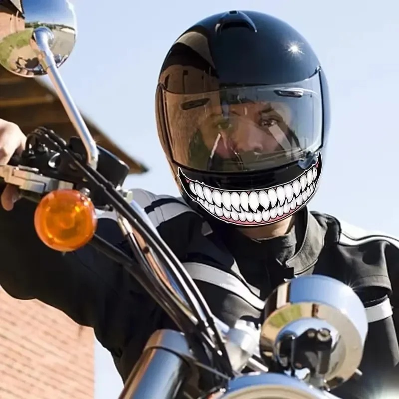 1pc Evil Teeth and Tongue Motorcycle Helmet Fuel Tank Stickers Racing Body Window Funny Decoration Universal Vinyl Decals