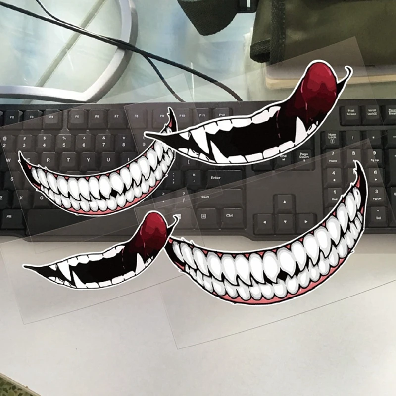 1pc Evil Teeth and Tongue Motorcycle Helmet Fuel Tank Stickers Racing Body Window Funny Decoration Universal Vinyl Decals