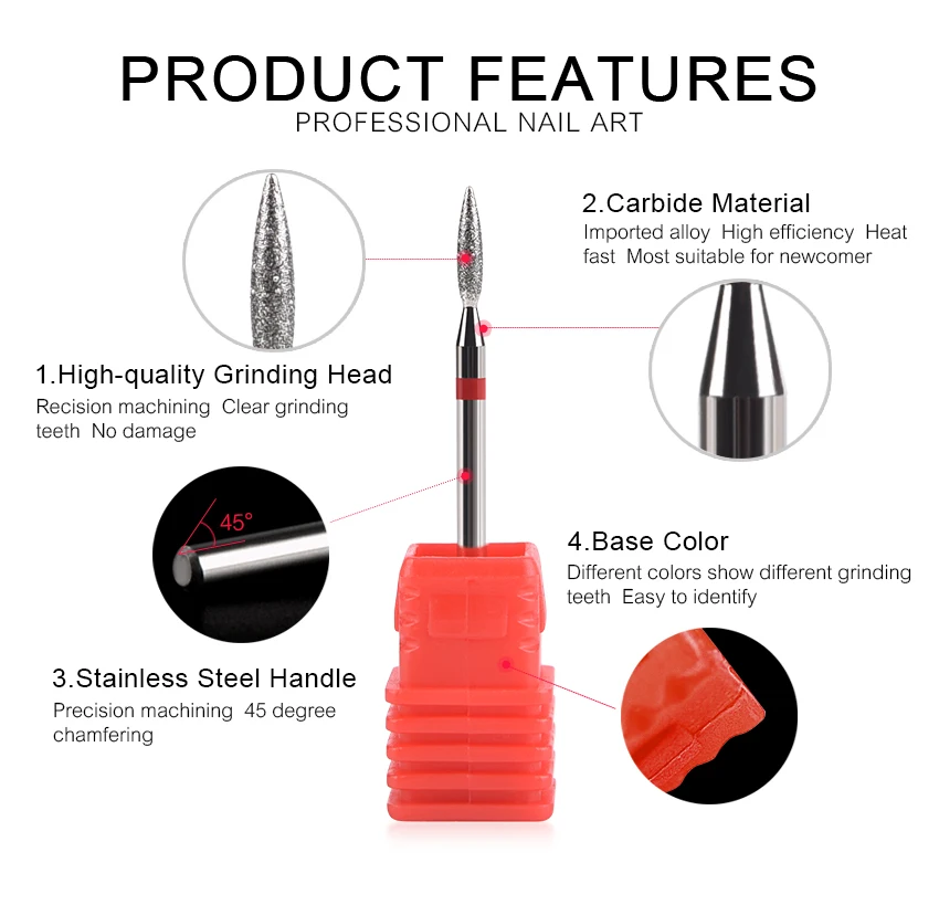 Nail Drill Bits Electric Manicure Milling Cutter Drill Bit for Nails Diamond Cuticle Cutter Flame Bit Nail Drill Clean Bits Burr
