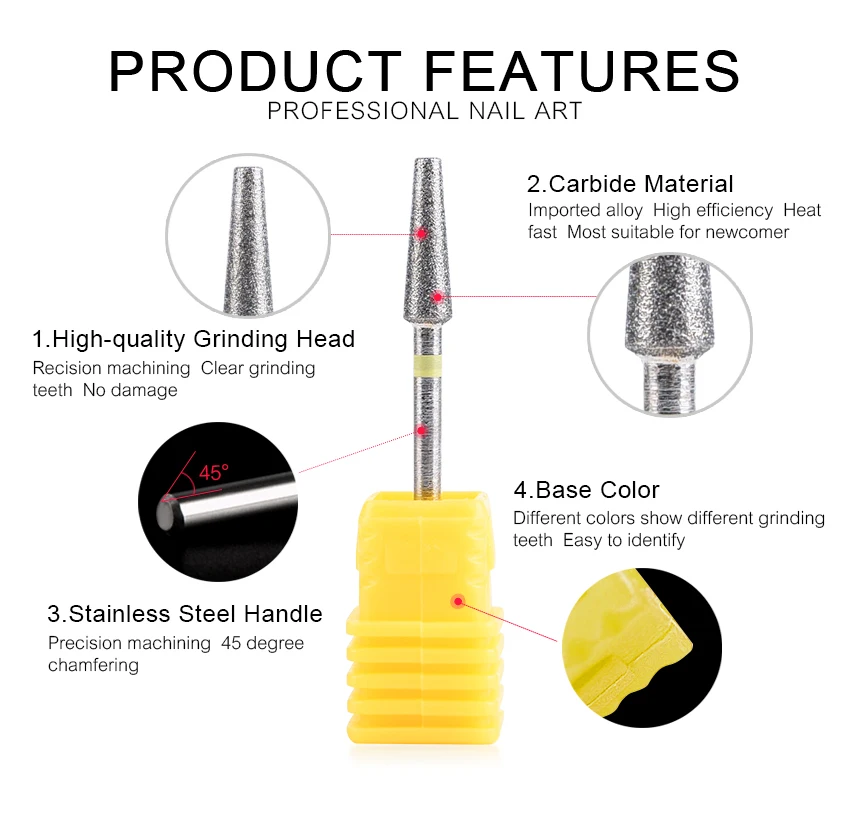 Nail Drill Bits Electric Manicure Milling Cutter Drill Bit for Nails Diamond Cuticle Cutter Flame Bit Nail Drill Clean Bits Burr