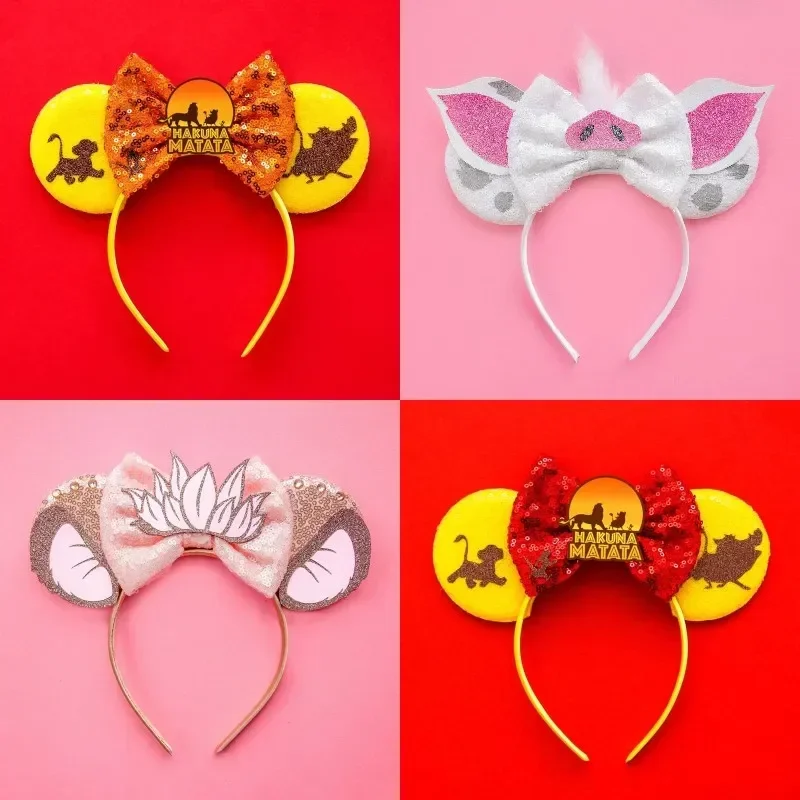 Mickey Mouse Hairbands The Lion King Mufasa Simba Ears Headbands for Girls Kid Disney Pumbaa Headwear Women Bow Hair Accessories
