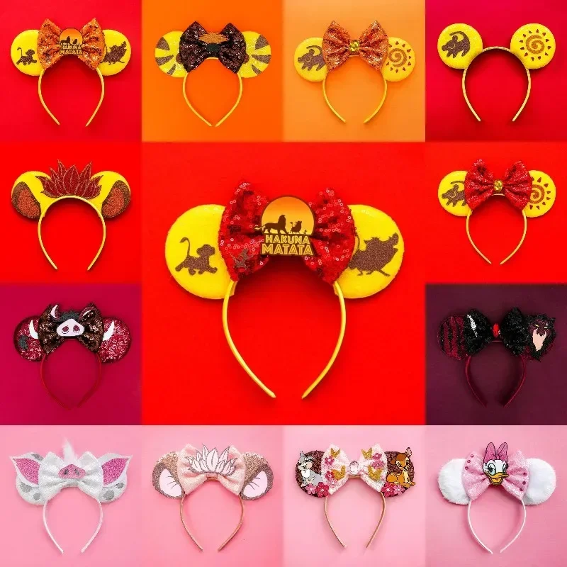 Mickey Mouse Hairbands The Lion King Mufasa Simba Ears Headbands for Girls Kid Disney Pumbaa Headwear Women Bow Hair Accessories