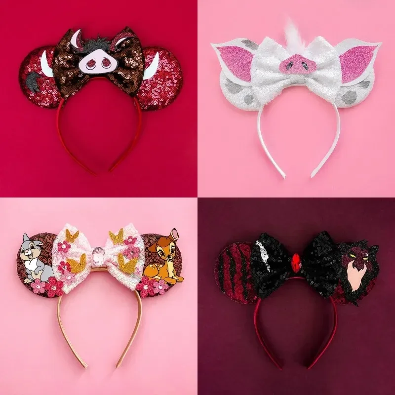 Mickey Mouse Hairbands The Lion King Mufasa Simba Ears Headbands for Girls Kid Disney Pumbaa Headwear Women Bow Hair Accessories