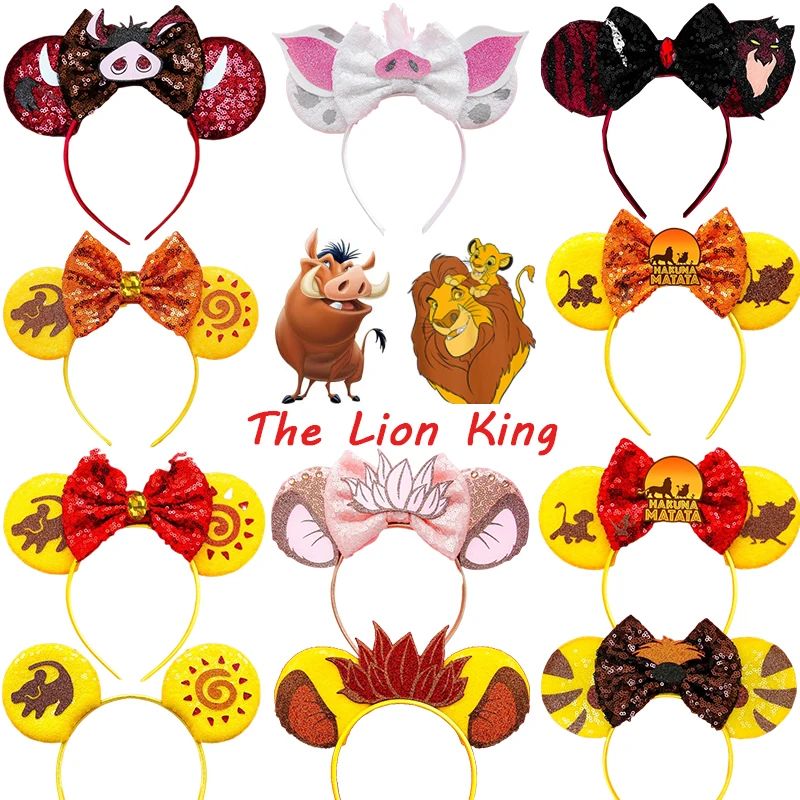 Mickey Mouse Hairbands The Lion King Mufasa Simba Ears Headbands for Girls Kid Disney Pumbaa Headwear Women Bow Hair Accessories