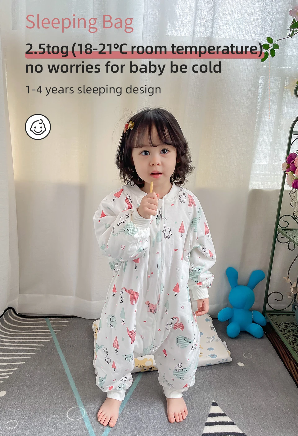Baby Sleeping Bag Cute Girls Winter Warm Baby Sleepsack With Feet 1-4Years Kids Growth Blanket Sleepwear Children'S Sleeping Bag