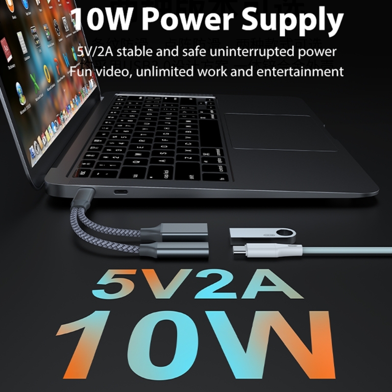 USB C OTG Adapter, 2 in 1 USB C Splitter with PD10W Fast-Charging Type-C Otg and USB A Female Port Nylon Braid Cable