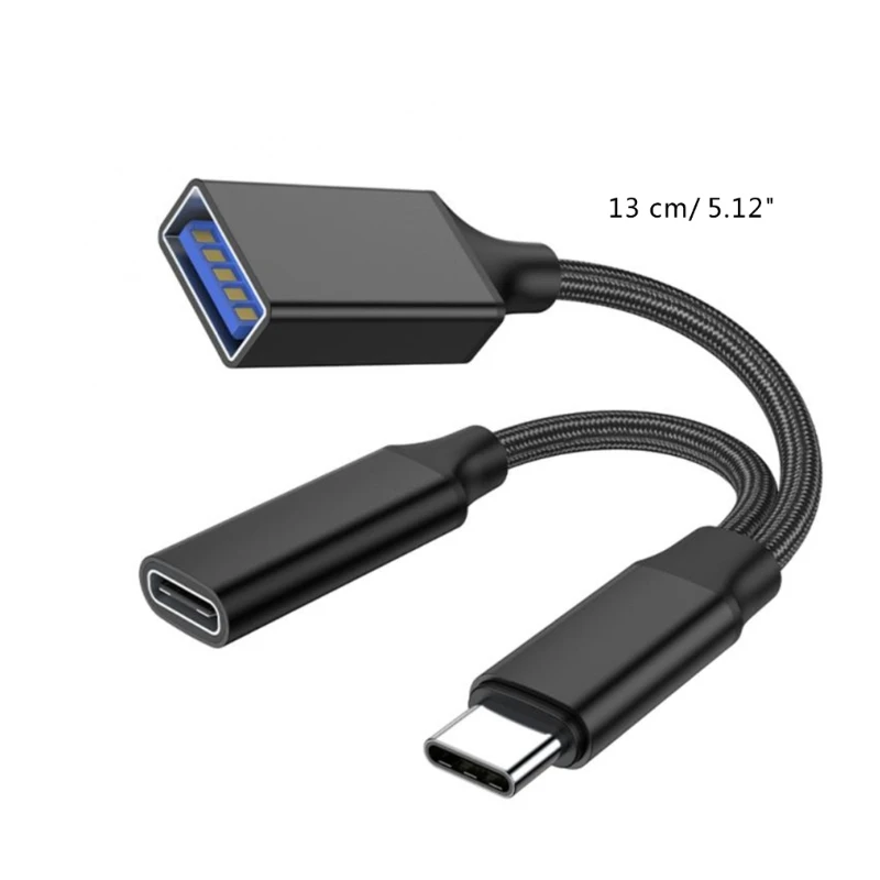 USB C OTG Adapter, 2 in 1 USB C Splitter with PD10W Fast-Charging Type-C Otg and USB A Female Port Nylon Braid Cable