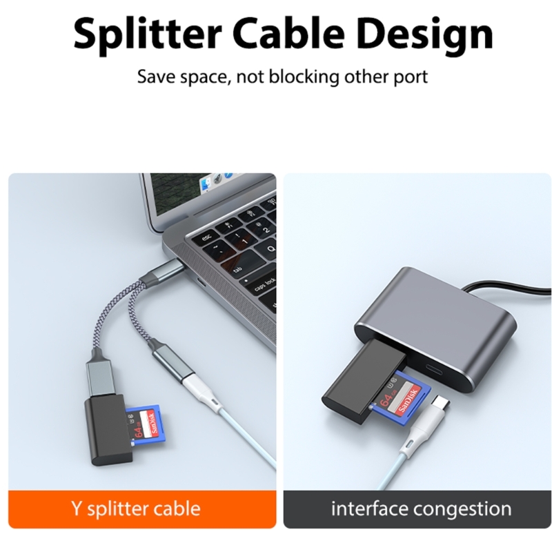 USB C OTG Adapter, 2 in 1 USB C Splitter with PD10W Fast-Charging Type-C Otg and USB A Female Port Nylon Braid Cable