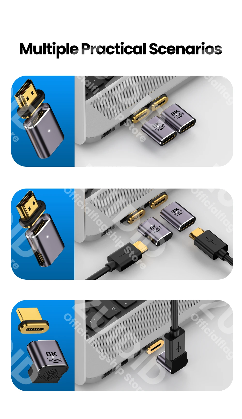Elbow HDMI-Compatible 2.1 Male to Female Magnetic Adapter for TV Box PS5 USB HUB High Speed 8K/60Hz 4K/120Hz 48Gbps eARC Cable