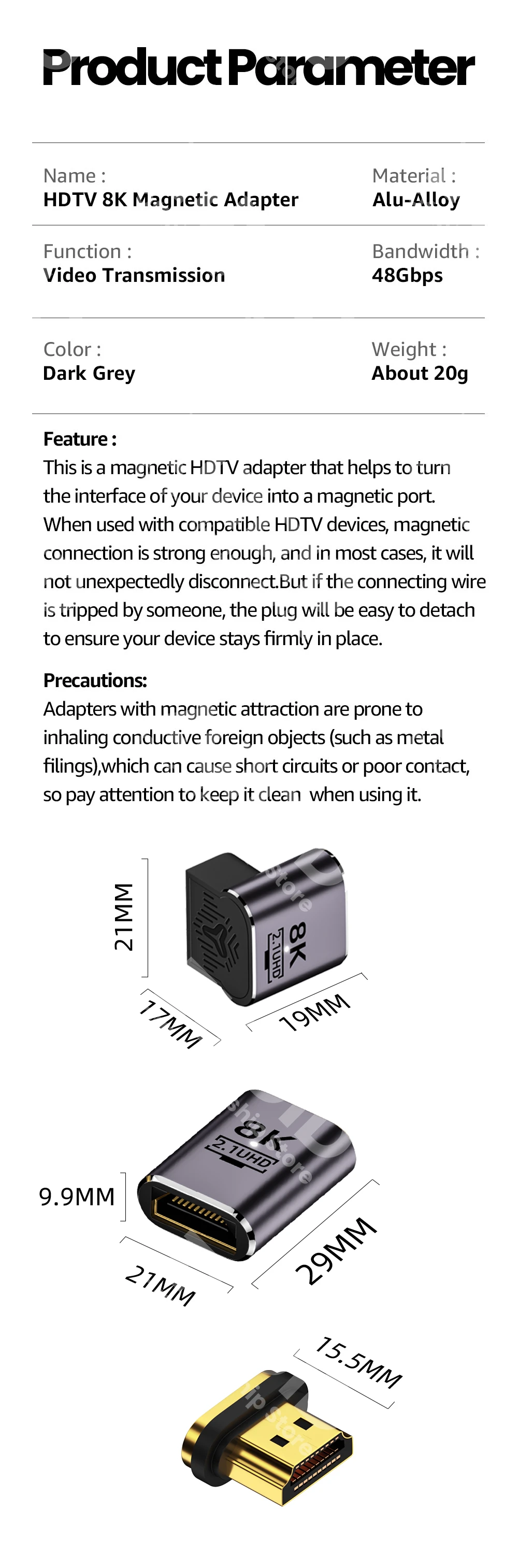 Elbow HDMI-Compatible 2.1 Male to Female Magnetic Adapter for TV Box PS5 USB HUB High Speed 8K/60Hz 4K/120Hz 48Gbps eARC Cable