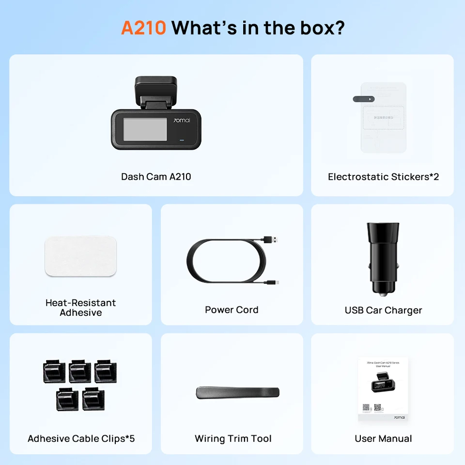 【New】70mai A210 Dash Cam 1080P HDR Night Vision Support Dual-Channel Supercapacitor Built-in GPS Wi-Fi6 24H Parking Surveillance