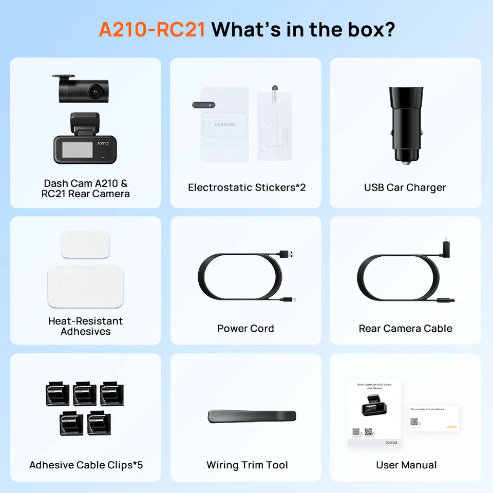 【New】70mai A210 Dash Cam 1080P HDR Night Vision Support Dual-Channel Supercapacitor Built-in GPS Wi-Fi6 24H Parking Surveillance