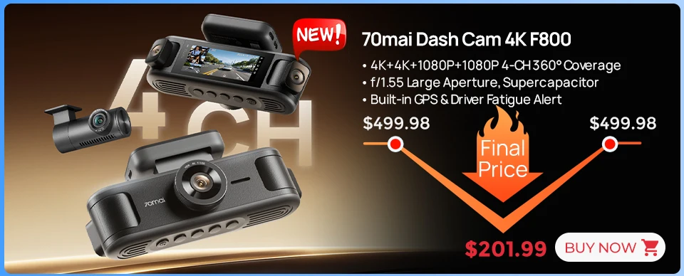 【New】70mai A210 Dash Cam 1080P HDR Night Vision Support Dual-Channel Supercapacitor Built-in GPS Wi-Fi6 24H Parking Surveillance