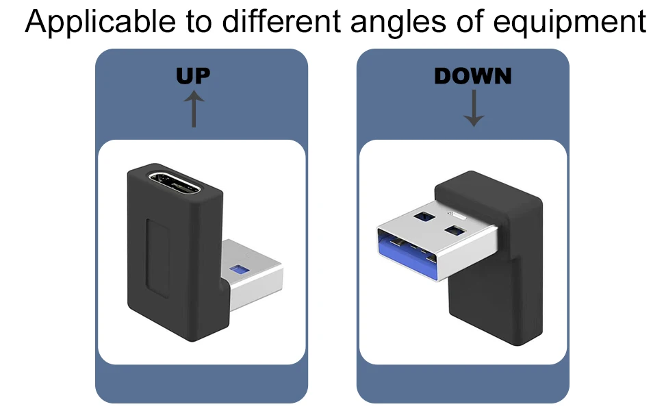 NNBILI Right Angle USB Adapter 90 Degree Up and Down Angle USB 3.0 Male to Type C Female Connector for Laptop Tablet and Phones
