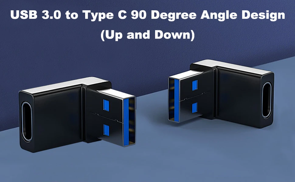 NNBILI Right Angle USB Adapter 90 Degree Up and Down Angle USB 3.0 Male to Type C Female Connector for Laptop Tablet and Phones