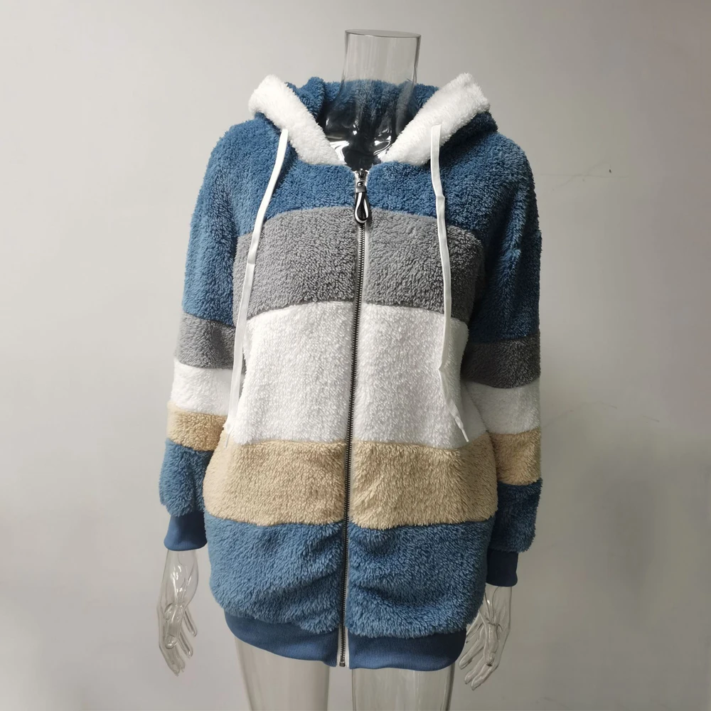 Winter Fashion Women's Coat 2026 Hooded Zipper Ladies Jacket Spliced Thick Cashmere Women Jacket Stitching Plaid Ladies Coats
