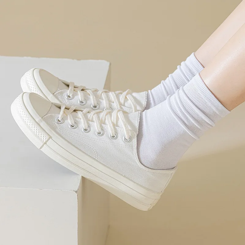 4 Pairs Women Socks Loose Socks Autumn Winter Japanese Style Ins Boneless Flat Seam Comfortable Mid Tube Cotton Socks Harajuku
