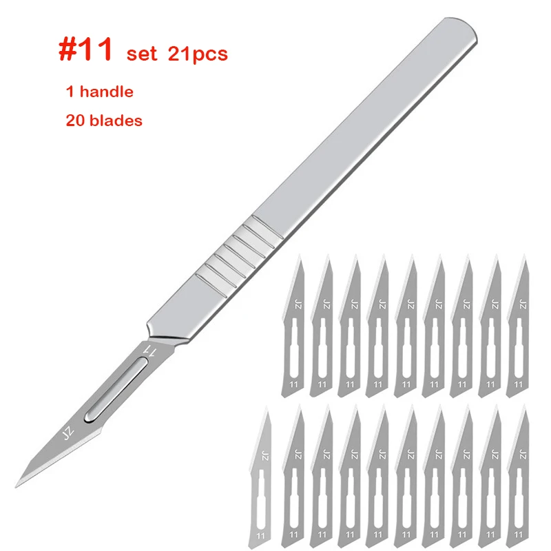 11# 23# Carbon Steel Carving Metal Scalpel Blades Handle Scalpel DIY Cutting Repair Animal Surgical Knife Tool Kits Box Non Slip