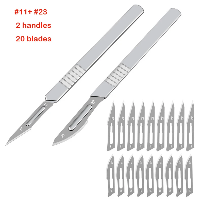 11# 23# Carbon Steel Carving Metal Scalpel Blades Handle Scalpel DIY Cutting Repair Animal Surgical Knife Tool Kits Box Non Slip