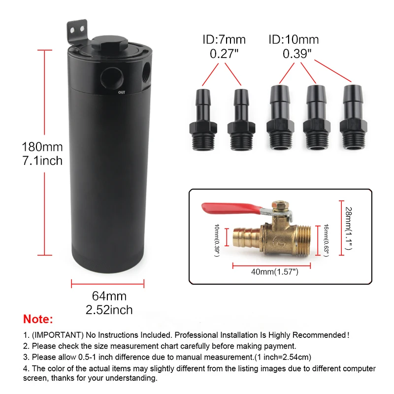 Universal Billet Aluminum Baffled 2-port New Long Oil Catch Can Tank with Breather Filter Engine Mini Oil Separator
