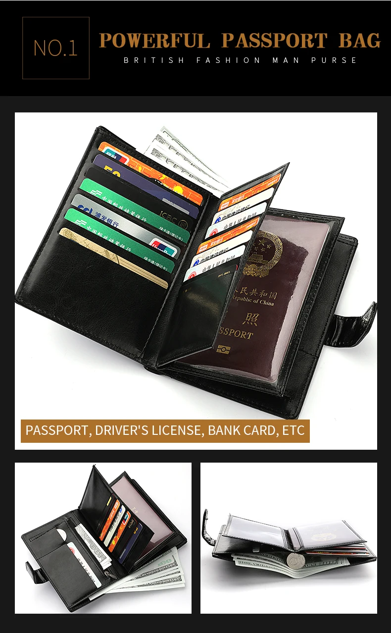 Stylish Travel Passport Bag Multi-Card Card Holder Portable Multi-Function Men's Wallet