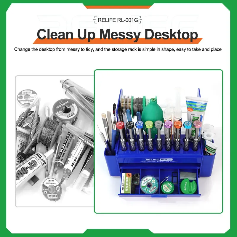 Multifunction Storage Box RELIFE RL-001G Container Reck For Mobile Phone Repair Electronic Component Screwdriver Tweezers Wick