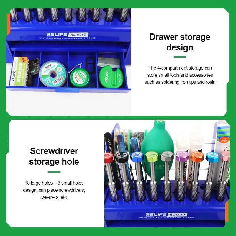 Multifunction Storage Box RELIFE RL-001G Container Reck For Mobile Phone Repair Electronic Component Screwdriver Tweezers Wick
