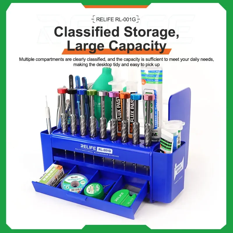 Multifunction Storage Box RELIFE RL-001G Container Reck For Mobile Phone Repair Electronic Component Screwdriver Tweezers Wick