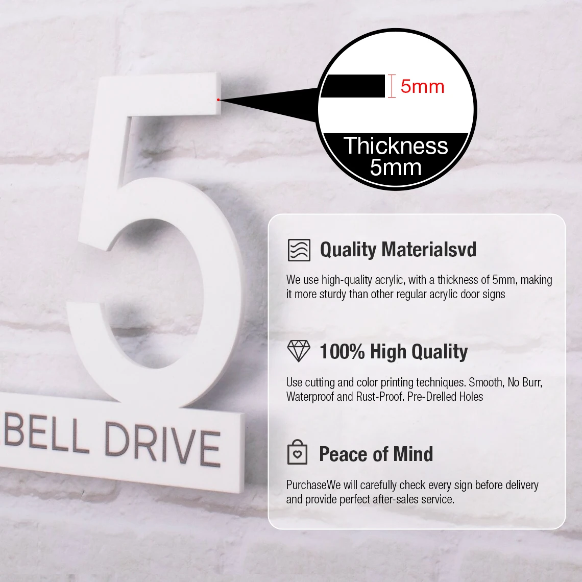 Custom Waterproof Acrylic Plate House Number Sign 3D Cut House Number Outdoor UV Print Black White Grey Address Sign Outdoor