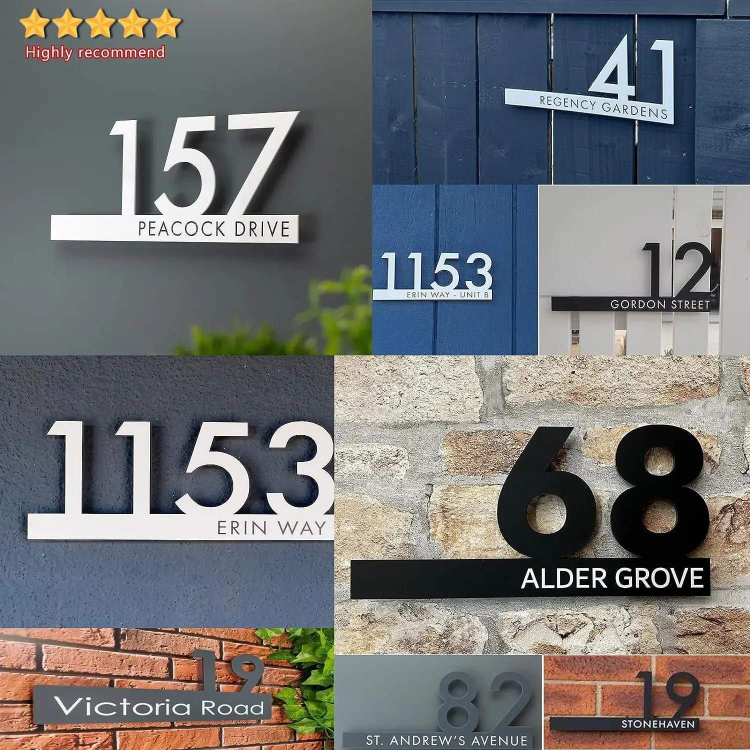 Custom Waterproof Acrylic Plate House Number Sign 3D Cut House Number Outdoor UV Print Black White Grey Address Sign Outdoor