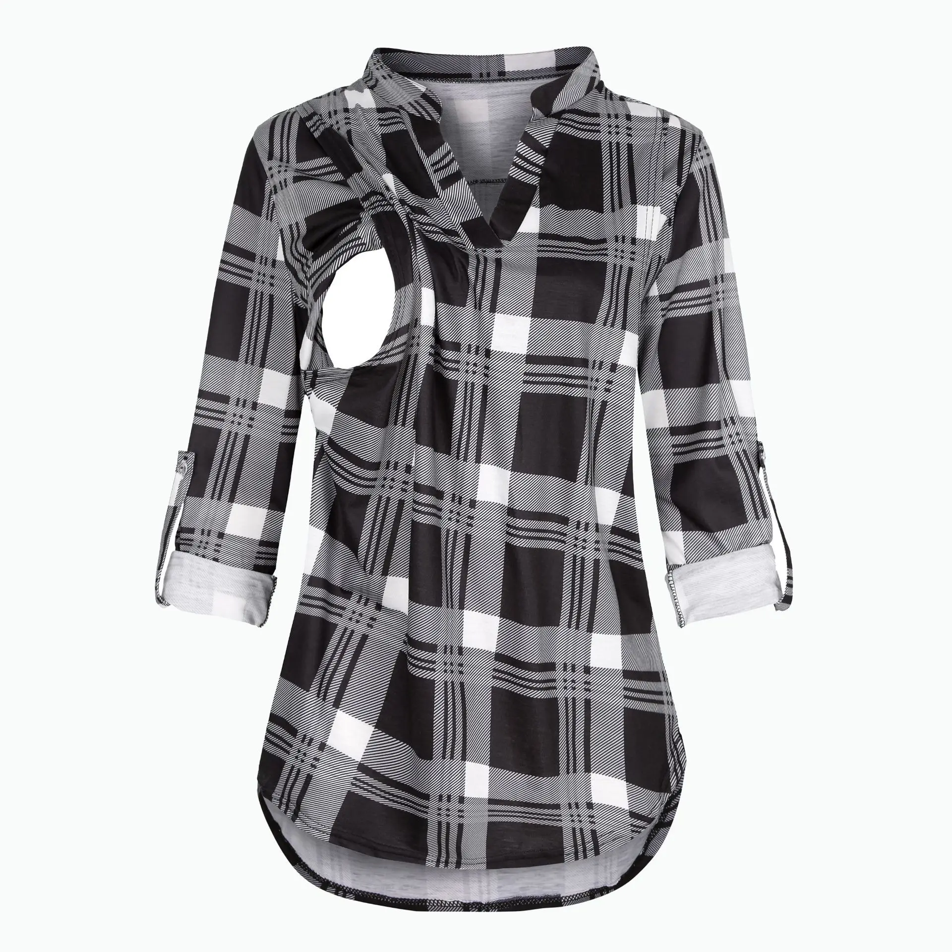 Women's Maternity Breastfeeding T-shirt V-Neck Solid Color Long Sleeve Nursing Tops Clothes for Pregnant Women