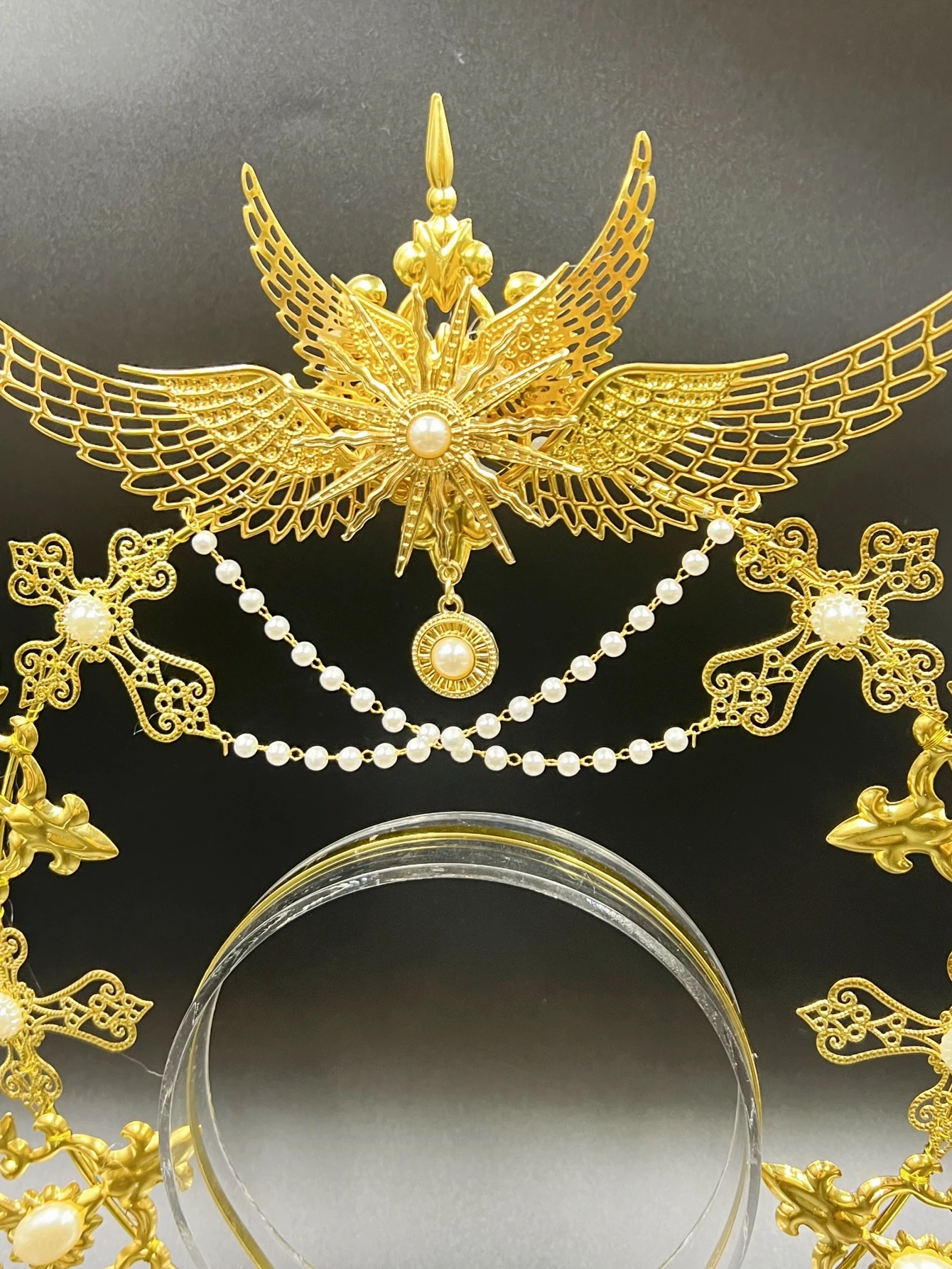 Gothic Lolita Faux Pearl Tiara, Halo Crown, Mary Goddess Headband, Cosplay Costume, Headpiece