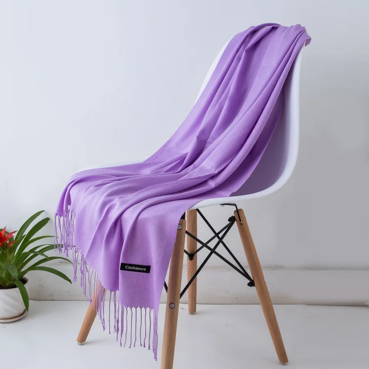 Solid Color Hijabs Cashmere Like Scarf Women Winter Warm Long Shawls And Wraps Hijab Scarves Pashmina Tassels Thin Headband
