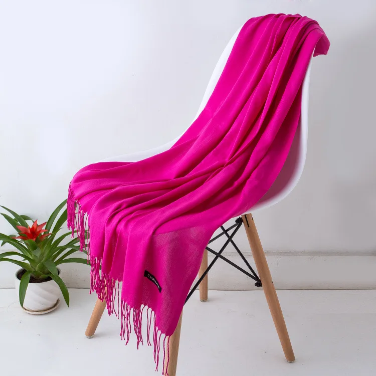 Solid Color Hijabs Cashmere Like Scarf Women Winter Warm Long Shawls And Wraps Hijab Scarves Pashmina Tassels Thin Headband