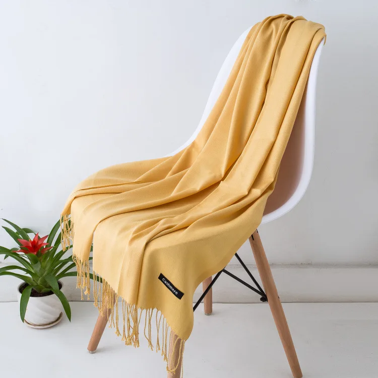 Solid Color Hijabs Cashmere Like Scarf Women Winter Warm Long Shawls And Wraps Hijab Scarves Pashmina Tassels Thin Headband