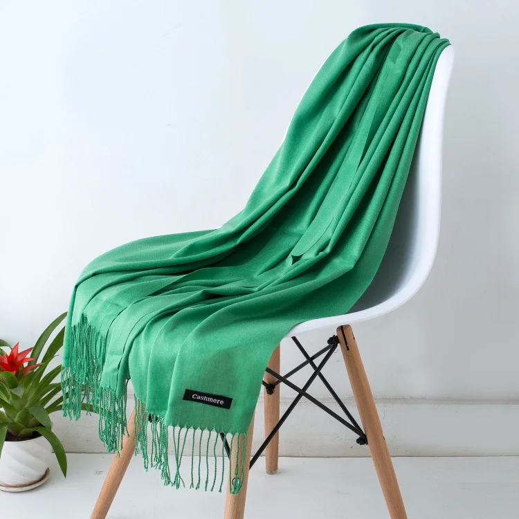 Solid Color Hijabs Cashmere Like Scarf Women Winter Warm Long Shawls And Wraps Hijab Scarves Pashmina Tassels Thin Headband