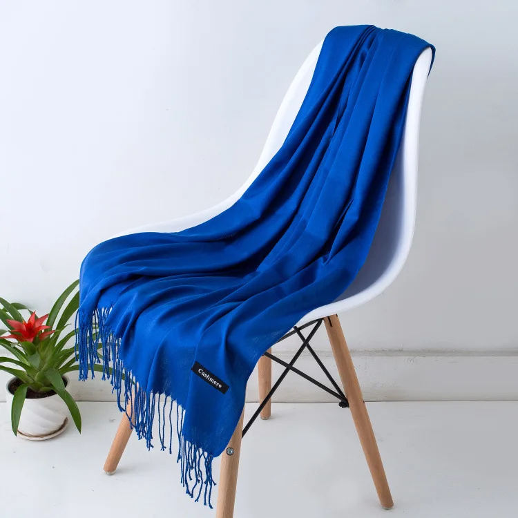 Solid Color Hijabs Cashmere Like Scarf Women Winter Warm Long Shawls And Wraps Hijab Scarves Pashmina Tassels Thin Headband