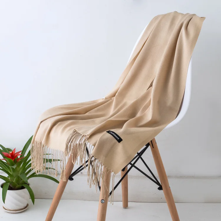 Solid Color Hijabs Cashmere Like Scarf Women Winter Warm Long Shawls And Wraps Hijab Scarves Pashmina Tassels Thin Headband