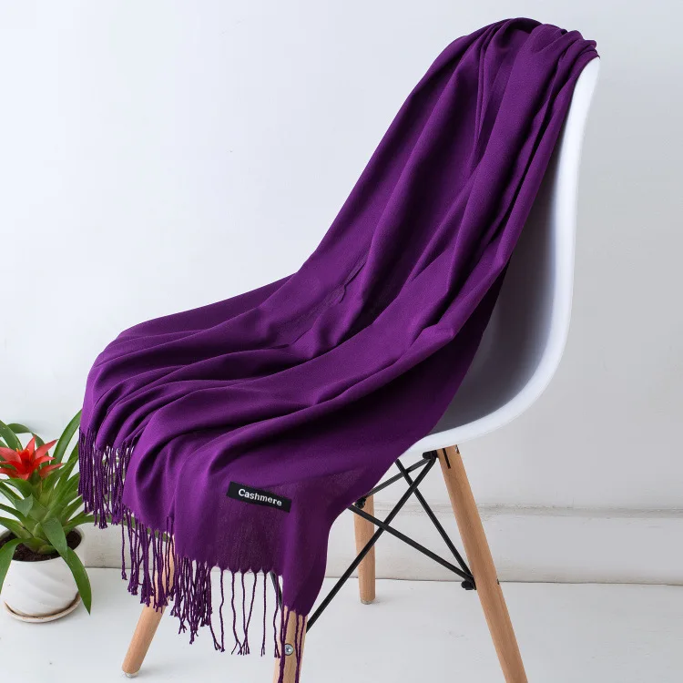 Solid Color Hijabs Cashmere Like Scarf Women Winter Warm Long Shawls And Wraps Hijab Scarves Pashmina Tassels Thin Headband