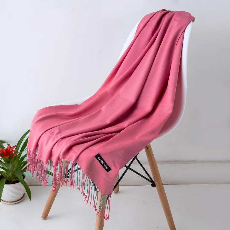 Solid Color Hijabs Cashmere Like Scarf Women Winter Warm Long Shawls And Wraps Hijab Scarves Pashmina Tassels Thin Headband